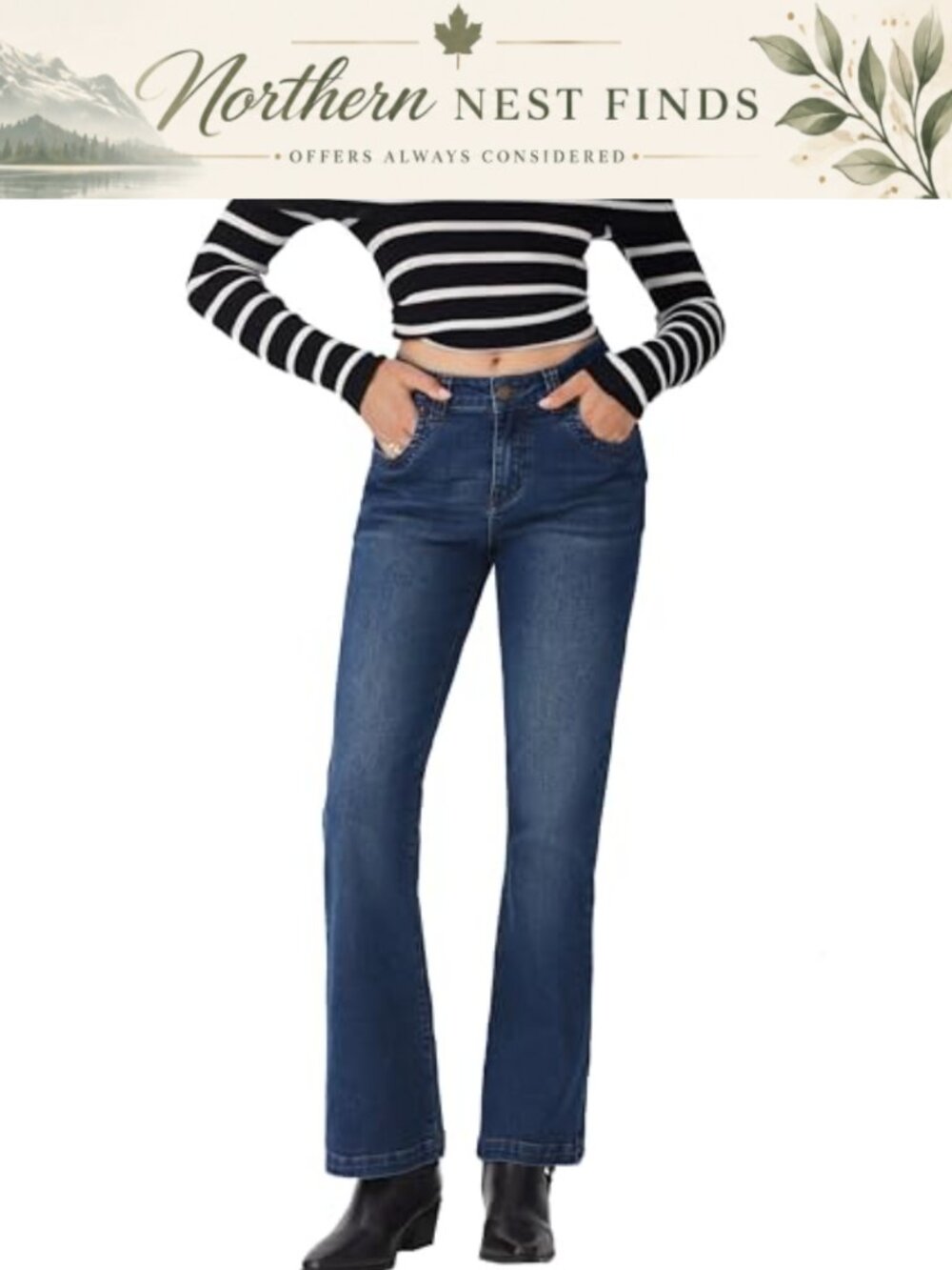 High Waisted Wide Leg Flare Jeans Stretchy Bootcut Denim Vintage Trendy